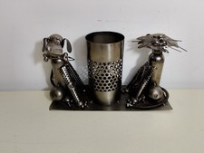 Metal Wine/Spirits Holder Cat And Dog 