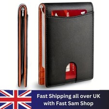 Genuine Leather Slim Wallet for Men RFID Blocking Credit Card Holder Money Clip