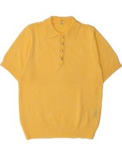 VINTAGE Womens Short Sleeve Polo Neck Jumper Sweater UK 14 Medium  Yellow CI10