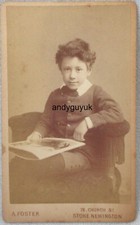 CDV BOY READING PICTURE BOOK BY FOSTER STOKE NEWINGTON ANTIQUE PHOTO LONDON