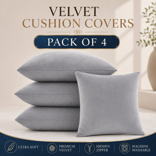 Grey velvet cushion - grey,