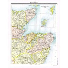 SCOTLAND ne with Shetland and Orkney Inset- Antique Map 1894 by Bartholomew