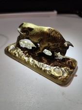 Vintage Desk Bull Stand Brass Statue Circa 1900