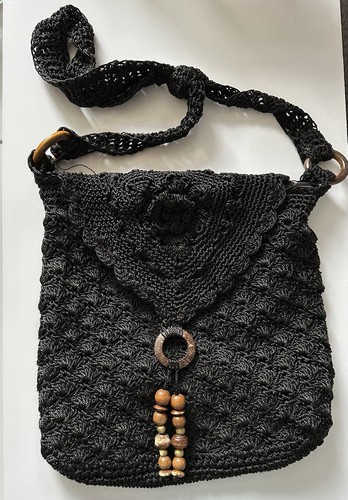 Black crochet bag - black,