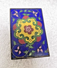 Beautiful Cloisonne Match Box Holder Cobalt Blue w Floral Design 2 1/4 x1.5x 3/4
