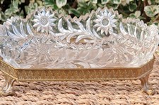 Glass Dish In Ormolu Stand Antique 1890/1912 Floral Pattern Stunning Item READ