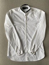 The Kooples Men’s Long Sleeve Collarless White Fitted Smart Shirt (Medium)