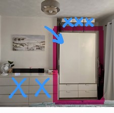 IKEA Trysil Wardrobe With 2 Sliding Door And 4 Drawers, White & Walnut Colour