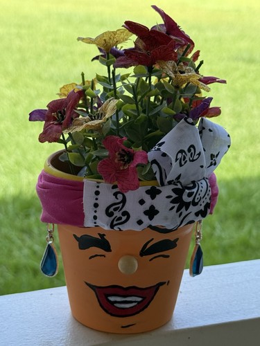 Hand painted terracotta pot - painted,