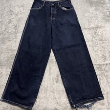 Berny’s Mens Wide Leg Utility Jeans W32 Dark Blue Distressed Y2K Cargo Retro