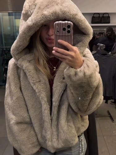 Zara short faux fur hooded - short,