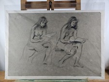 ORIGINAL VINTAGE LIFE DRAWING FEMALE NUDE CHARCOAL STUDY FIGURE ART 1960S