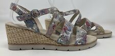 Gabor size 7 (40) US 9 multi coloured floral leather heel strappy wedge sandals