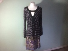 Women’s Long Sleeve Black Patterned Stretch Dress Size 16 By Next