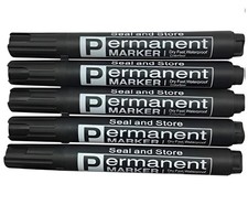 Seal and Store 5 Black Permanent Markers Bullet Tip
