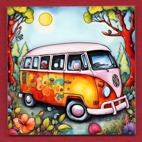 Pink and orange campervan - and,