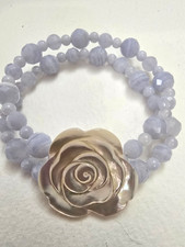 LOLA ROSE DOUBLE STRAND BLUE LACE AGATE & MOP GEMSTONE STRETCH BRACELET  / NWOT