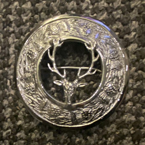 Silver tone round stag deer - silver,