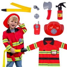 Fireman Costume for Kids 3 4 5 Years Old, Firefighter Tools with Fire Extingu...