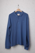 Peter Werth Long Sleeve Polo Shirt Large 100% Cotton Blue Textured Knit