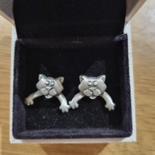 Jonette Pewter Novely CAT Earrings Signed JJ Meow Kitty