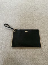 Ladies Faith Black Patent Wristlet Clutch Bag With Gold Detailing, Zip Fastening