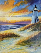 oil paintings on canvas hand painted colourful lighthouse in the sunset