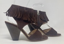New Pedro Miralles size 5 (38) brown suede zip up fringe high heel sandals