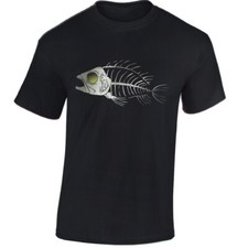 Velocitee Mens T-Shirt Weird Skeleton Bone Fish Printed Tee Top
