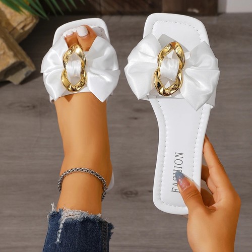 Women flat bow slide sandals - flat,