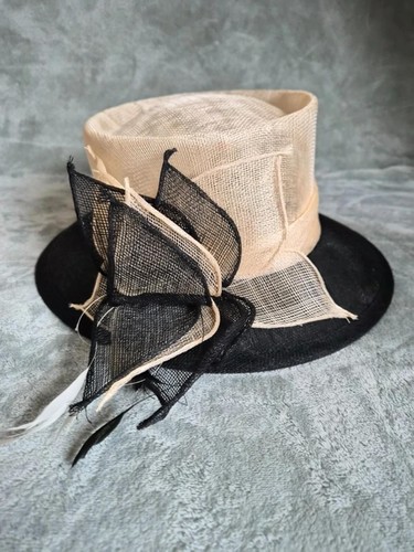 Cream black sinamay occasion - sinamay,