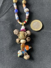 Old Trade Beads Bell Tassel Necklace Vintage Antique Glass Beads