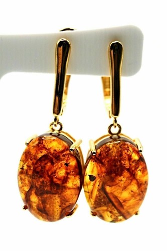 Silver earrings amber genuine - silver,