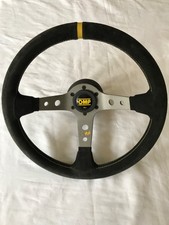 GENUINE OMP DEEP DISHED RALLY 350mm STEERING WHEEL STAMPED 'MADE IN ITALY' &BOSS