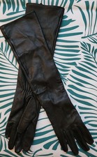 Long Soft Leather Gloves Size 7 Black Slim Arm To Elbow