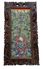 Original Balinese Batuan Painting – Hand-Painted Village Scene, Ornate Frame