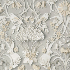 Fine Decor Rabbit Butterfly Luxury Woodland Paste The Paper Soft Grey Wallpaper 