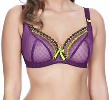 Freya Pulse Bra Purple Sheer Mesh 32D Underwired Plunge Balcony Dark Orchid 1991