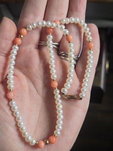 9ct gold coral pearl - gold,