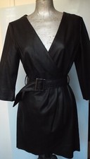 Bershka black faux leather long sleeved belted mini dress. Small. 