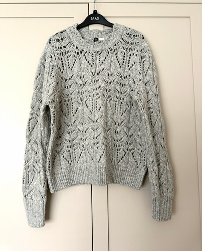Grey chunky open knit crew - open-knit,