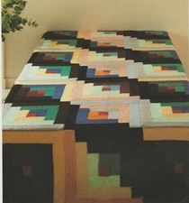 200 DK BED COVER THROW PATCHWORK  LOG CABIN DESIGN 67-94" KNITTING PATTERN COPY