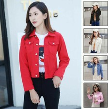 Women Jacket Ladies Denim coat.long sleeve Short Solid Slim jeans Botton front