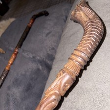 vintage hand-carved wooden walking stick Dragon Handle