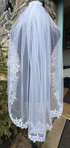 White bridal veil with lace - bridal,