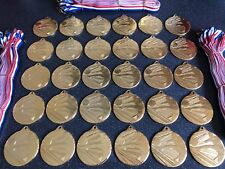 100x Junior Football Medals - Gold Metal With Ribbons