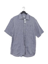 Stephens Brothers Men's Shirt Collar: 16.5 in Blue 100% Linen Basic