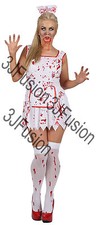 Adult Ladies Bloody Zombie Nurse Halloween Fancy Dress Costume Womens Horror DY