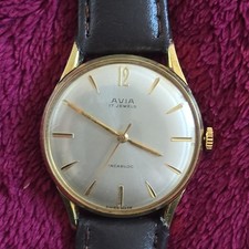Vintage Avia 17 Jewel Incabloc Gold Plated Mechanical Wind Slim Wrist Watch