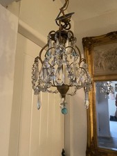 EXQUISITE ANTIQUE FRENCH PETITE LEAD CRYSTAL AND GILT BRASS BOUDOIR CHANDELIER